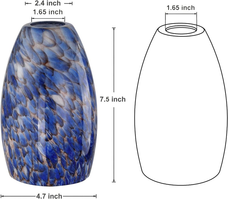 karyfine Hand Blown Art Glass Lamp Shade for Lighting Fixture Replacement Oval Glass Shade Height 7.48inch,Fitter 1.65inch,Max Diameter 4.7inch for ceiling pendant lights for kitchen (Blue) - Image 2